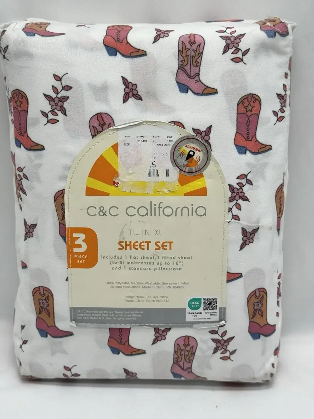 C & C California Sheet Set 3-pc Twin Size Cowgirl Cowboy Boots Western Rodeo NWT